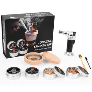Whiskey Cocktail Kit with Torch and 4 Tins Flavored Wood Chips Cocktail Smoker Infuser Kit, Old Fashioned Drink Smoker Kit