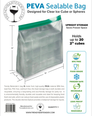 Ice Storage Bag PEVA Sealable Bag Designed for Clear Ice Cubes and Spheres Fresh Shut PEVA Bags 3 PACK